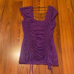Sky Purple Ruched Tank Top Chain-Back Detail 90s Vintage Medium Large